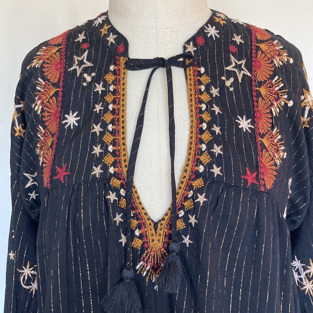 Johnny Was Astraea embroidered v-neck blouse, long sleeves, striped, boho, XS - Picture 2 of 15